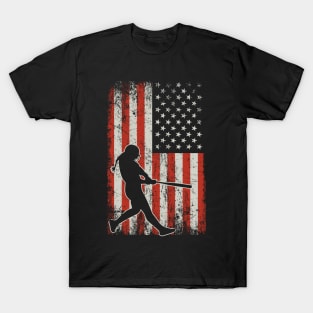 USA Flag Softball Player T-Shirt